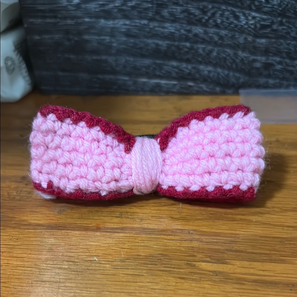 Handmade Pink and Red Crochet Bow scrunchie